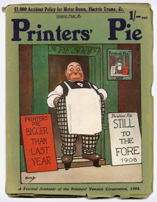 Framed Print : Front cover of Printers Pie, 1908, illustrated by John Hassall Framed Print : Front cover of Printers Pie, 1908, illustrated by John Hassall