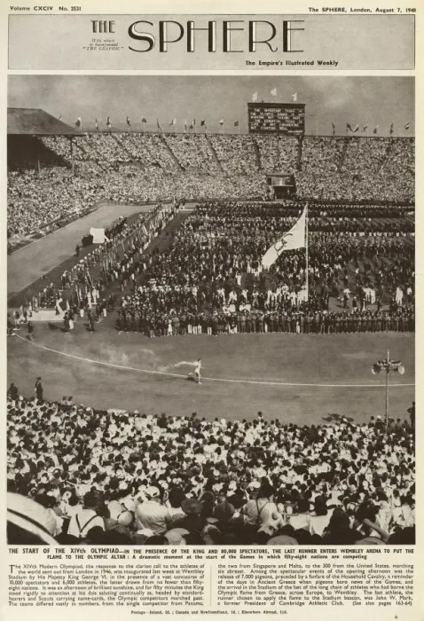 Framed Print : Front cover of the Sphere, the Olympic torch enters Wembley