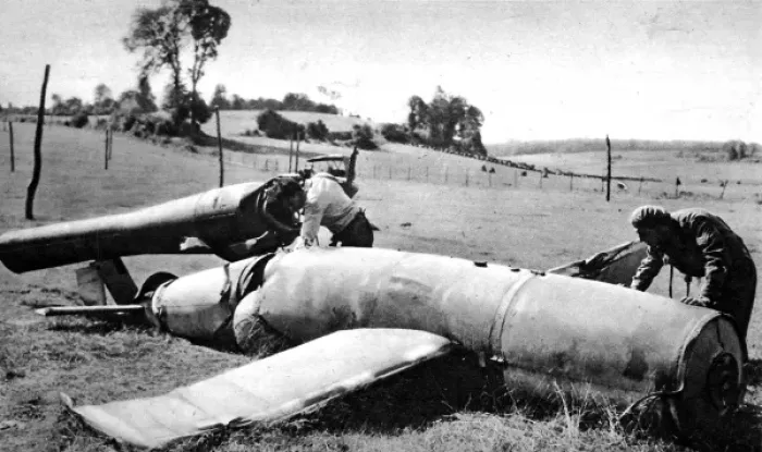 Framed Print : Crashed V-1 Flying Bomb; Second World War, 1944 Framed Print : Crashed V-1 Flying Bomb; Second World War, 1944