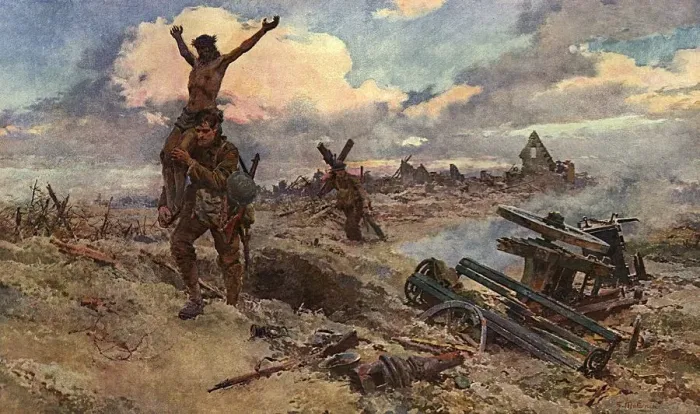 Framed Print : The Cross Bearers, WW1 battlefield by Matania Framed Print : The Cross Bearers, WW1 battlefield by Matania