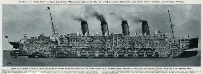 Framed Print : Cross-section of the Liner Mauretania by G. H. Davis Framed Print : Cross-section of the Liner Mauretania by G. H. Davis
