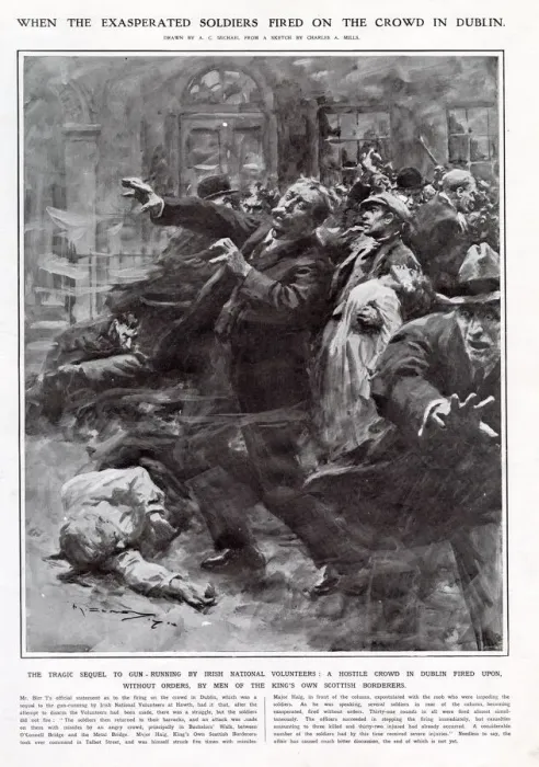 Framed Print : Crowd in Dublin being fired upon without orders by men of the Kings Own Scottish Framed Print : Crowd in Dublin being fired upon without orders by men of the Kings Own Scottish