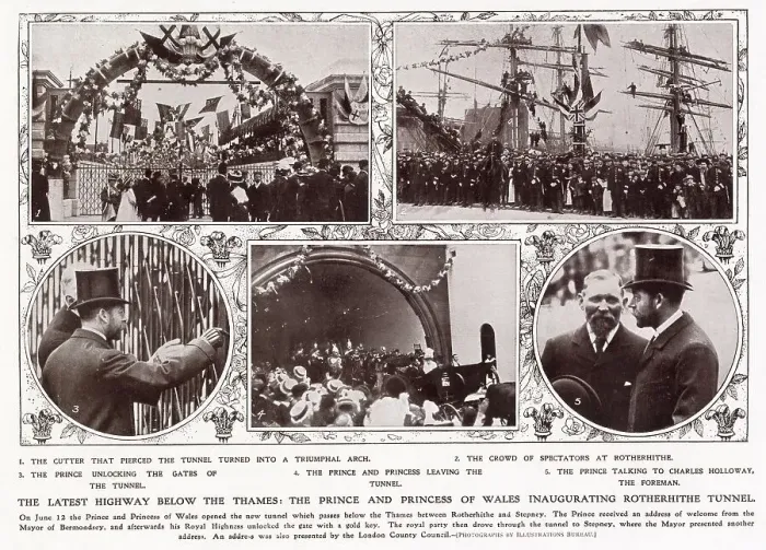 Framed Print : Crowds of spectators came to see Prince and Princess of Wales (later George V and Mary of Teck) open the new Rotherhithe Tunnel, between Rotherhithe and Stepney. Date: 12th June 1908