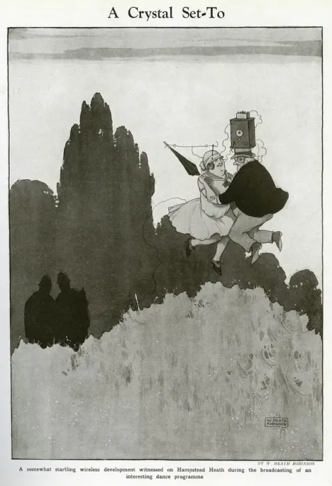Framed Print : A Crystal Set-to by William Heath Robinson Framed Print : A Crystal Set-to by William Heath Robinson