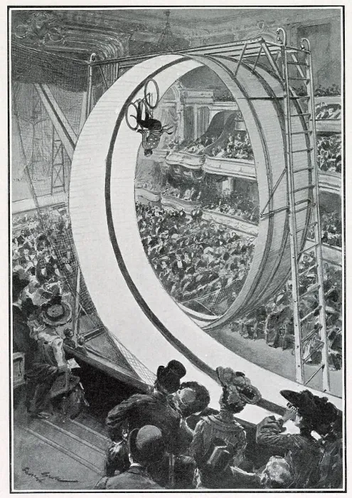 Framed Print : Cyclist Vanderwoort loops the loop at the Olympia Music Hall, Paris. Date: 1903