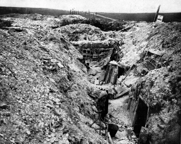 Framed Print : A damaged German trench near the French village of Ovillers- Framed Print : A damaged German trench near the French village of Ovillers-