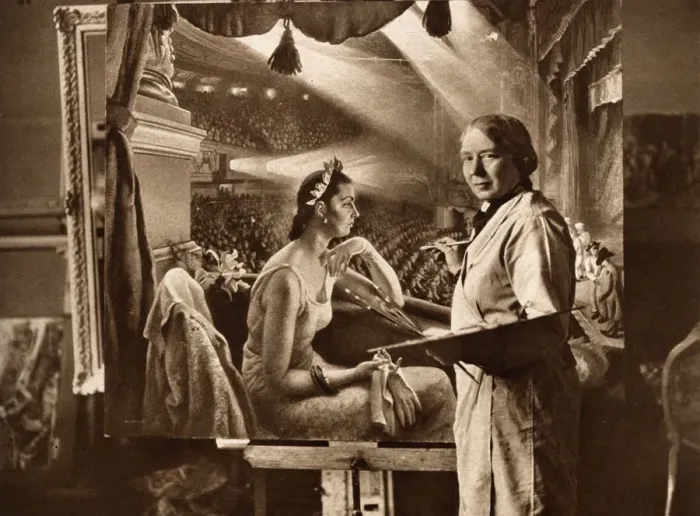Framed Print : Dame Laura Knight working on a painting of the Palladium Framed Print : Dame Laura Knight working on a painting of the Palladium