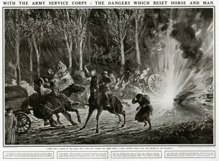 Framed Print : The dangers that The Royal Army Services Corps faced 1915 Framed Print : The dangers that The Royal Army Services Corps faced 1915