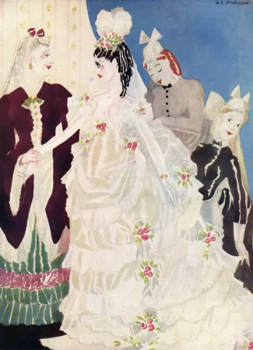 Framed Print : A debutante gets ready for court presentation, 1880s