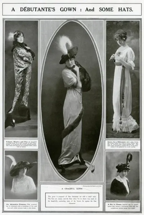 Framed Print : Debutante women modelling the lastest fashion 1913 Framed Print : Debutante women modelling the lastest fashion 1913
