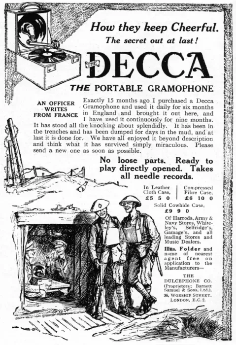 Framed Print : Decca gramophone advertisement, WW1 Framed Print : Decca gramophone advertisement, WW1