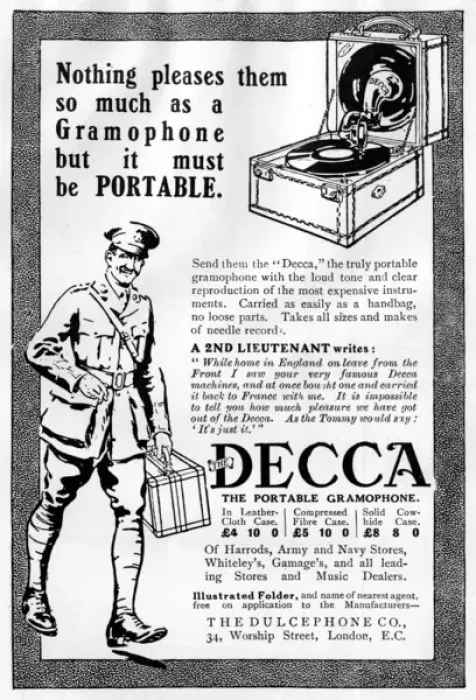 Framed Print : Decca gramophone advertisement, WWI Framed Print : Decca gramophone advertisement, WWI