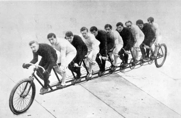 Framed Print : The Decemptuple, 10-seat bicycle, 1898 Framed Print : The Decemptuple, 10-seat bicycle, 1898