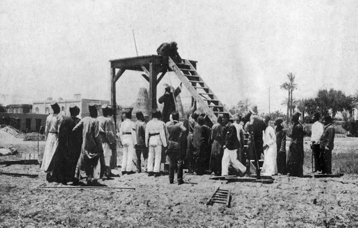 Framed Print : The Denshawai incident: erecting the scaffold Framed Print : The Denshawai incident: erecting the scaffold