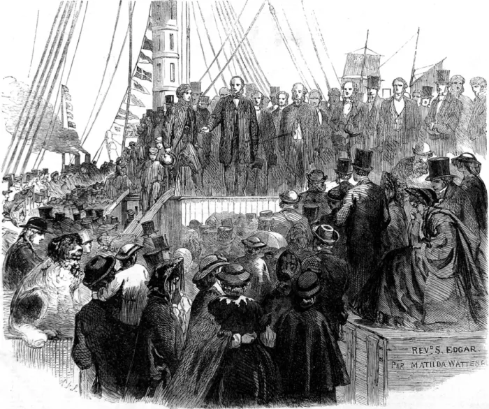 Framed Print : Departure of British Emigrants for New Zealand, 1862 Framed Print : Departure of British Emigrants for New Zealand, 1862