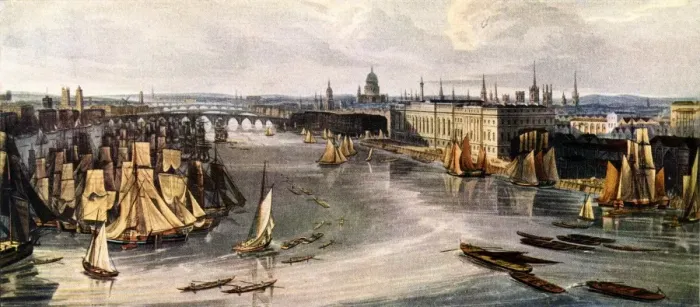 Framed Print : Depiction of the Thames in the early 19th century
