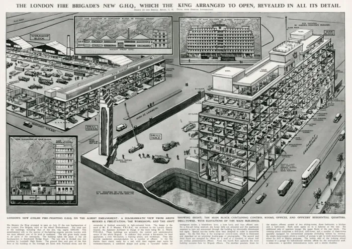 Framed Print : Design for the new Headquarters of the London Fire Brigade