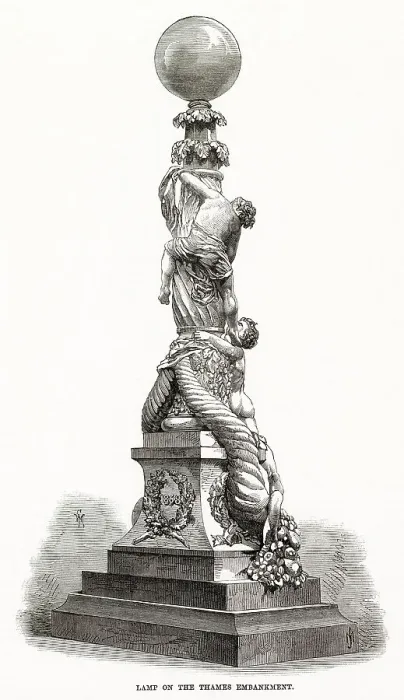 Framed Print : Designs for the Electric Lamp on the Thames Embankment 1870 Framed Print : Designs for the Electric Lamp on the Thames Embankment 1870