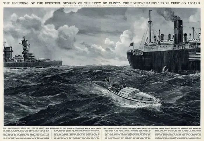 Framed Print : Deutschland crew go aboard City of Flint by G. H. Davis