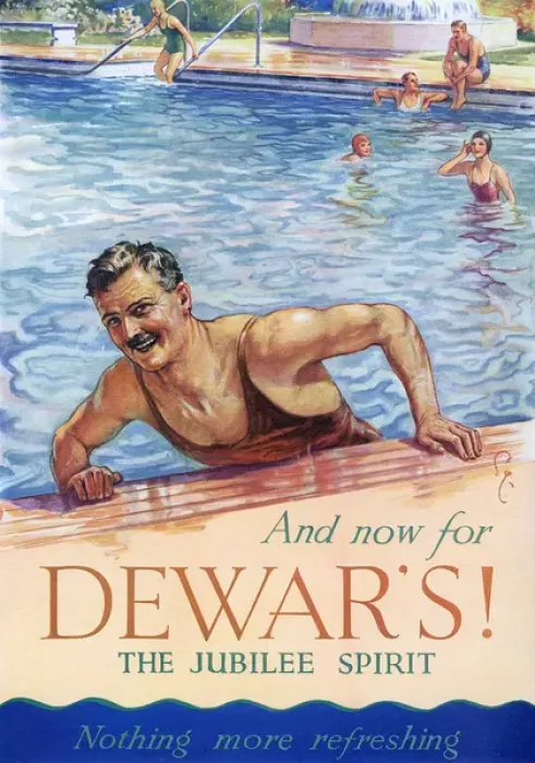 Framed Print : Dewars whisky advertisement - swimming pool Framed Print : Dewars whisky advertisement - swimming pool