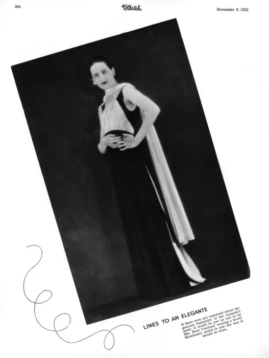 Framed Print : Diana Vreeland wearing elegant Mainbocher dress
