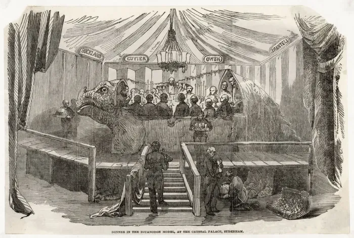 Framed Print : Dinner in the Iguanodon model, Crystal Palace, Sydenham