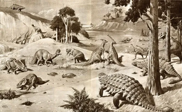 Framed Print : Dinosaurs of the Upper Cretaceous Period - Alberta, Canada Framed Print : Dinosaurs of the Upper Cretaceous Period - Alberta, Canada