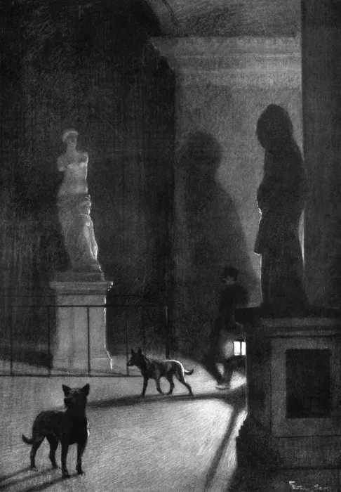 Framed Print : Dogs patrolling Louvre at night following theft of Mona Lisa Framed Print : Dogs patrolling Louvre at night following theft of Mona Lisa