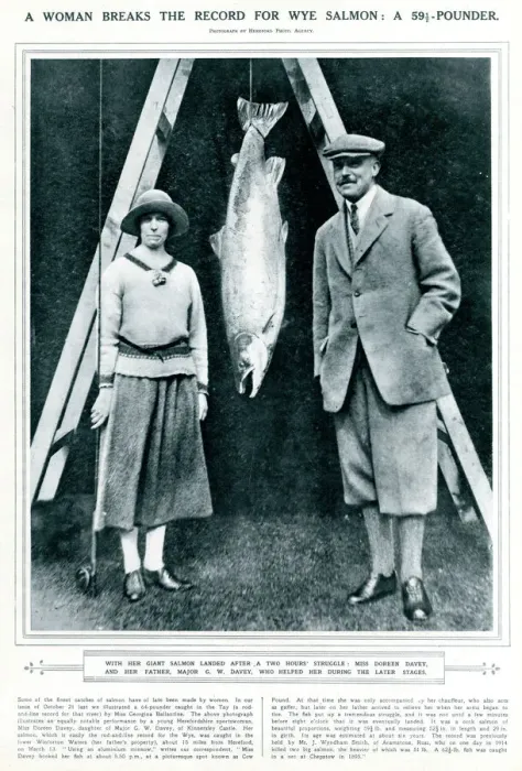 Framed Print : Doreen Davey with record-breaking Wye salmon 1923 Framed Print : Doreen Davey with record-breaking Wye salmon 1923