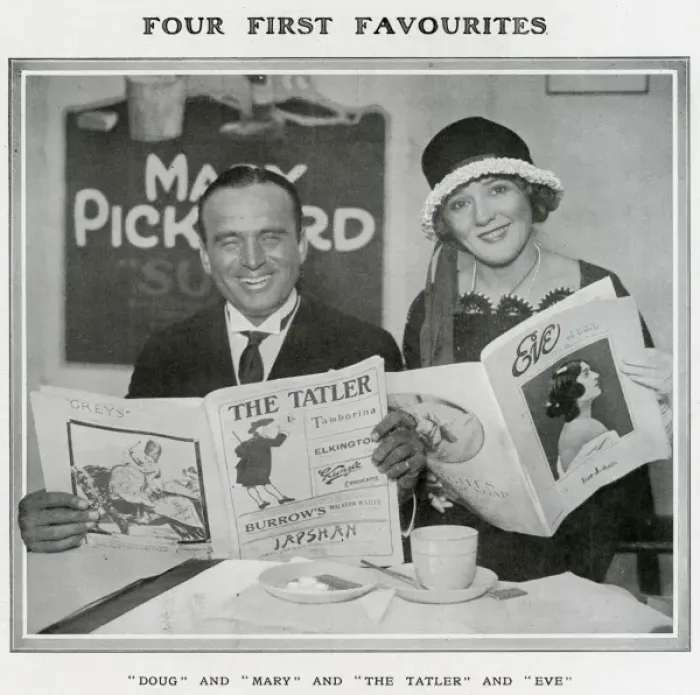 Framed Print : Douglas Fairbanks and Mary Pickford Reading the Tatler and E