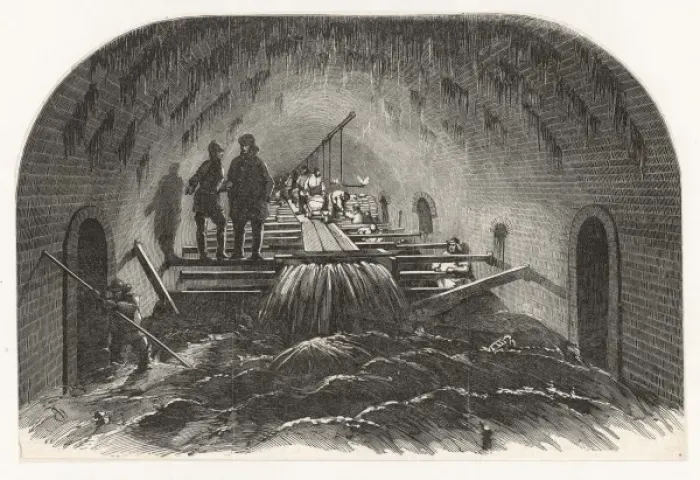 Framed Print : DRAINAGE. Londons sewers : repairing the Fleet Sewer beneath Fleet Street
