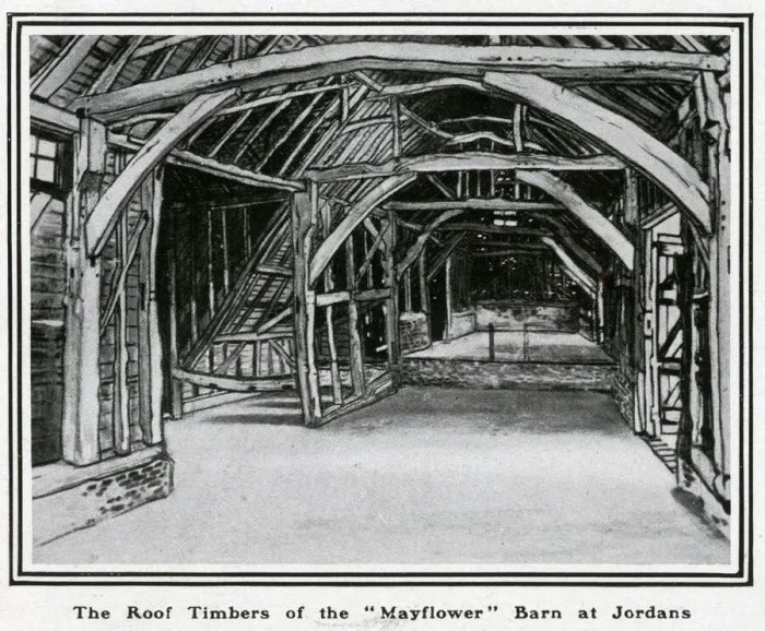 Framed Print : Drawing by R. Borlase Smart of the ancient barn at Jordans Hostel Framed Print : Drawing by R. Borlase Smart of the ancient barn at Jordans Hostel