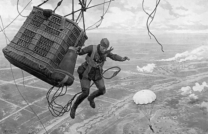 Framed Print : Dropping from a Kite Balloon 1917 Framed Print : Dropping from a Kite Balloon 1917