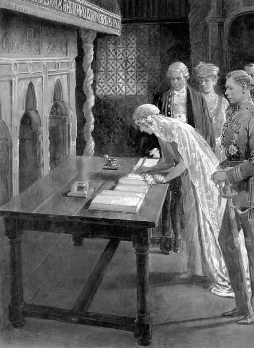 Framed Print : Duchess of York signing the Register, Westminster Abbey