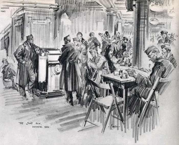 Framed Print : Dunkers Den at the American Red Cross Club, Rainbow Corner with American soldiers Framed Print : Dunkers Den at the American Red Cross Club, Rainbow Corner with American soldiers
