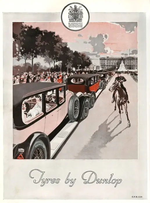 Framed Print : Dunlop advert featuring cars queueing up the Mall for the Co