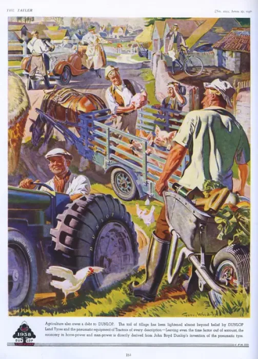 Framed Print : Dunlop advertisement featuring farming scene, 1938 Framed Print : Dunlop advertisement featuring farming scene, 1938