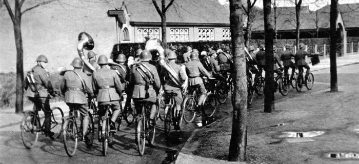 Framed Print : Dutch Bicycle-Mounted Band, 1937 Framed Print : Dutch Bicycle-Mounted Band, 1937