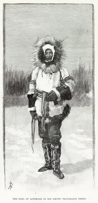 Framed Print : The Earl of Lonsdale in his Arctic travelling dress during his expedition in 1889 through North West North America, from the North Saskatchewan River to the shores of the Arctic Ocean across Alaska to the North Pacific. Date: 1890 Framed Print : The Earl of Lonsdale in his Arctic travelling dress during his expedition in 1889 through North West North America, from the North Saskatchewan River to the shores of the Arctic Ocean across Alaska to the North Pacific. Date: 1890