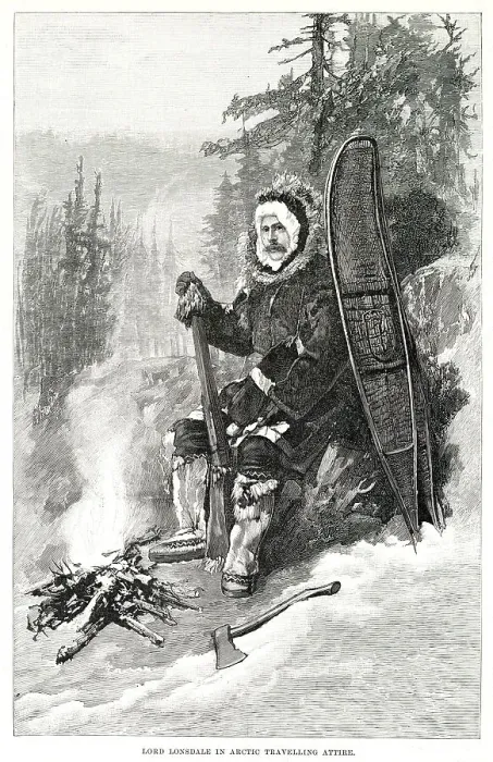 Framed Print : The Earl of Lonsdale pictured in his arctic travelling attire during his expedition in 1889 through North West North America, from the North Saskatchewan River to the shores of the Arctic Ocean across Alaska to the North Pacific. Date: 1890 Framed Print : The Earl of Lonsdale pictured in his arctic travelling attire during his expedition in 1889 through North West North America, from the North Saskatchewan River to the shores of the Arctic Ocean across Alaska to the North Pacific. Date: 1890
