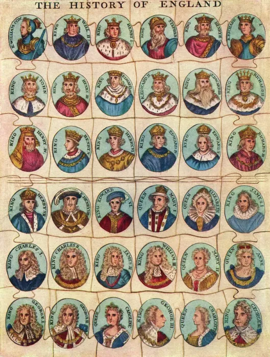 Framed Print : Early jigsaw puzzle showing Kings & Queens of England Framed Print : Early jigsaw puzzle showing Kings & Queens of England