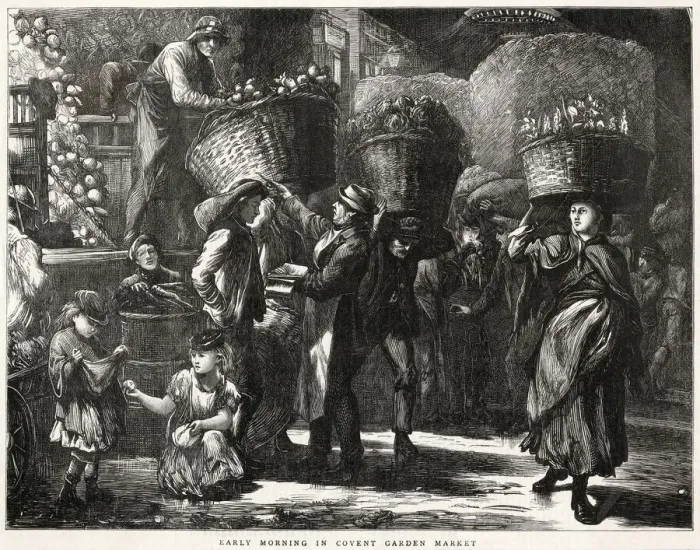 Framed Print : Early Morning in Covent Garden Market, London 1871 Framed Print : Early Morning in Covent Garden Market, London 1871