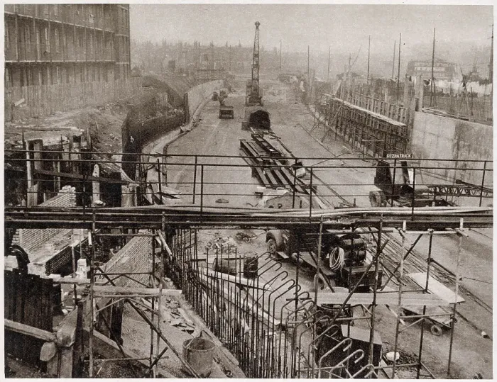 Framed Print : Easing congestion - works on the new Northern Approach to the Blackwall Tunnel, East London. Date: 1959 Framed Print : Easing congestion - works on the new Northern Approach to the Blackwall Tunnel, East London. Date: 1959