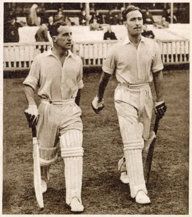 Framed Print : Bill Edrich and Denis Compton coming out to bat at Lords Cricket ground during Framed Print : Bill Edrich and Denis Compton coming out to bat at Lords Cricket ground during