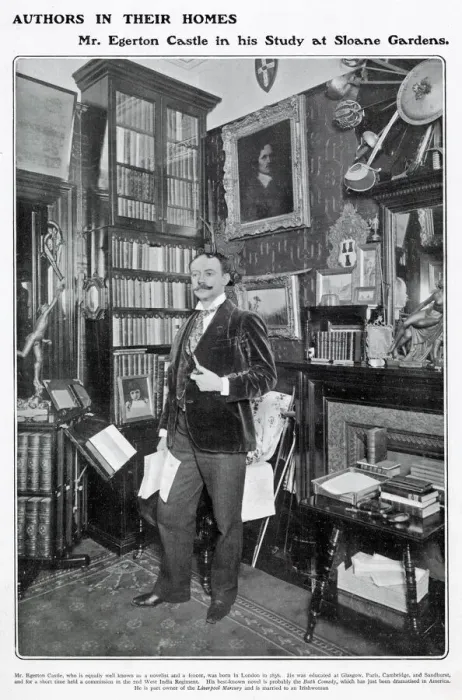 Framed Print : Egerton Castle (1858 - 1920), writer and fencer, pictured posing in his study at his home Framed Print : Egerton Castle (1858 - 1920), writer and fencer, pictured posing in his study at his home