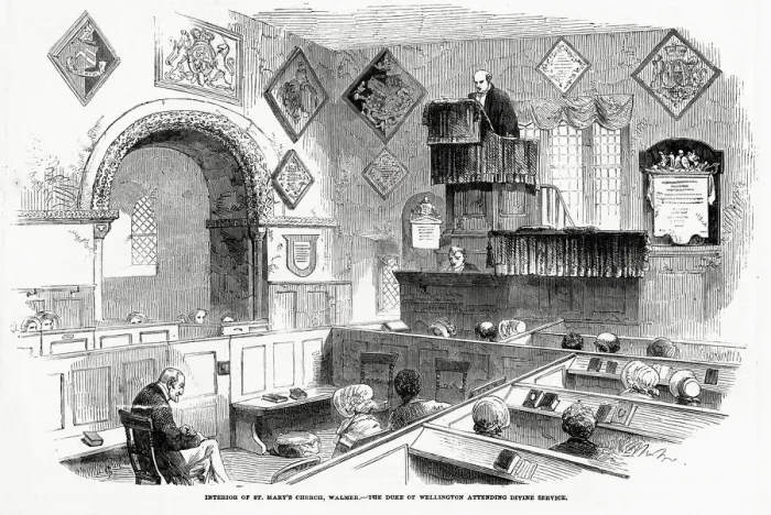 Framed Print : The elderly Arthur Wellesley, 1st Duke of Wellington (1769-1852) attending worship at St Framed Print : The elderly Arthur Wellesley, 1st Duke of Wellington (1769-1852) attending worship at St