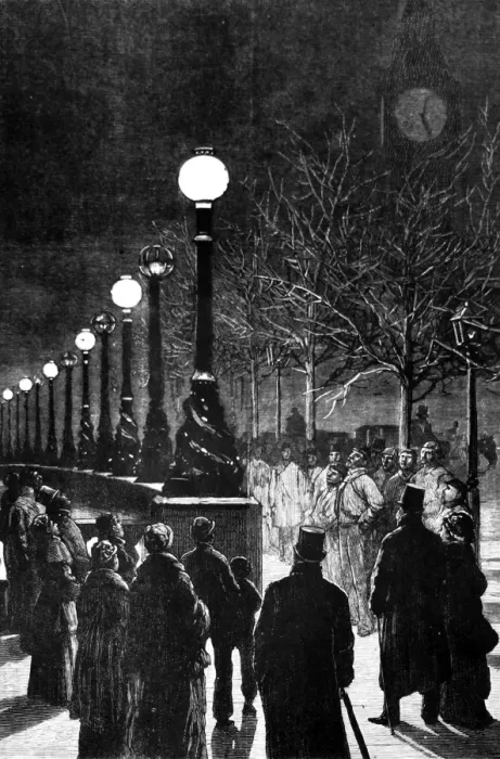 Framed Print : Electric light on the Thames Embankment