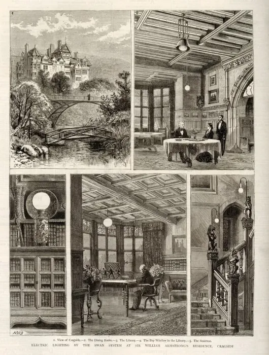 Framed Print : Electric Lighting in Home of Industrialist William Armstrong Framed Print : Electric Lighting in Home of Industrialist William Armstrong