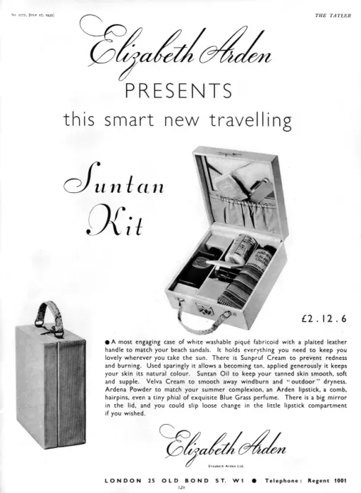 Framed Print : Elizabeth Arden suntan kit, 1935 Framed Print : Elizabeth Arden suntan kit, 1935