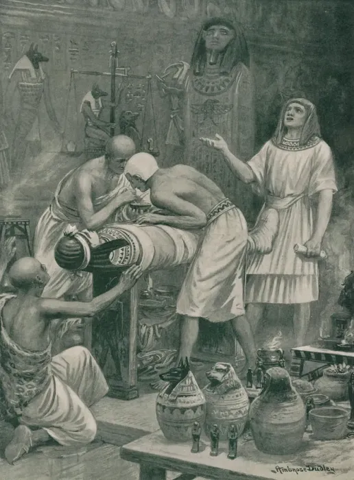 Framed Print : EMBALMING. Egyptians embalming their dead with strips of fine linen smeared with gum Framed Print : EMBALMING. Egyptians embalming their dead with strips of fine linen smeared with gum